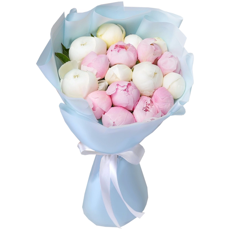 Букет из 17 пионов нежный микс