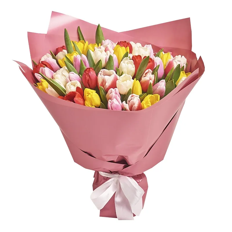 Букет из 51 тюльпана яркий микс